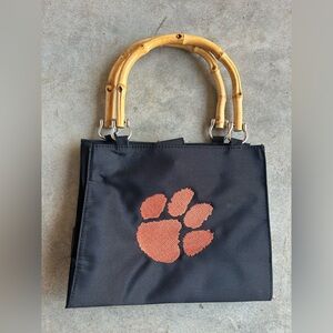 Small Black Clemson Bag Tigers with Bamboo Handle Tote